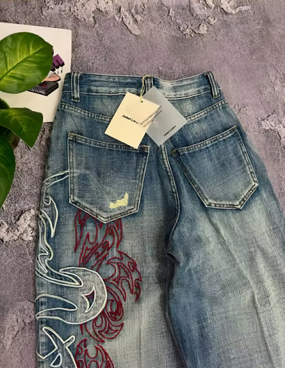 Dragonic pattern oversized baggy jeans