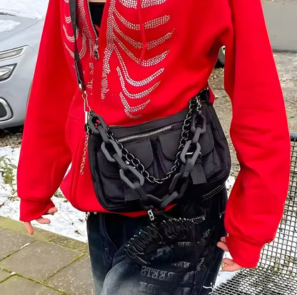 Rhinestone skeleton zip up hoodie