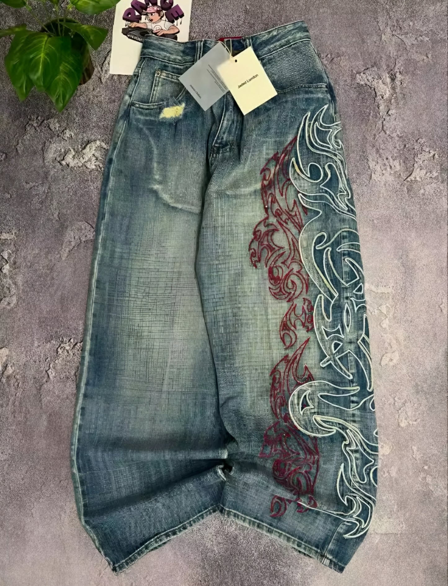 Dragonic pattern oversized baggy jeans