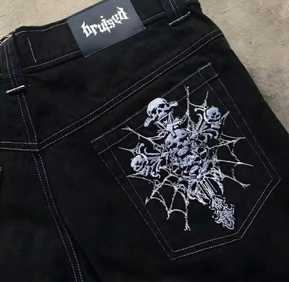 Skull cross baggy jeans